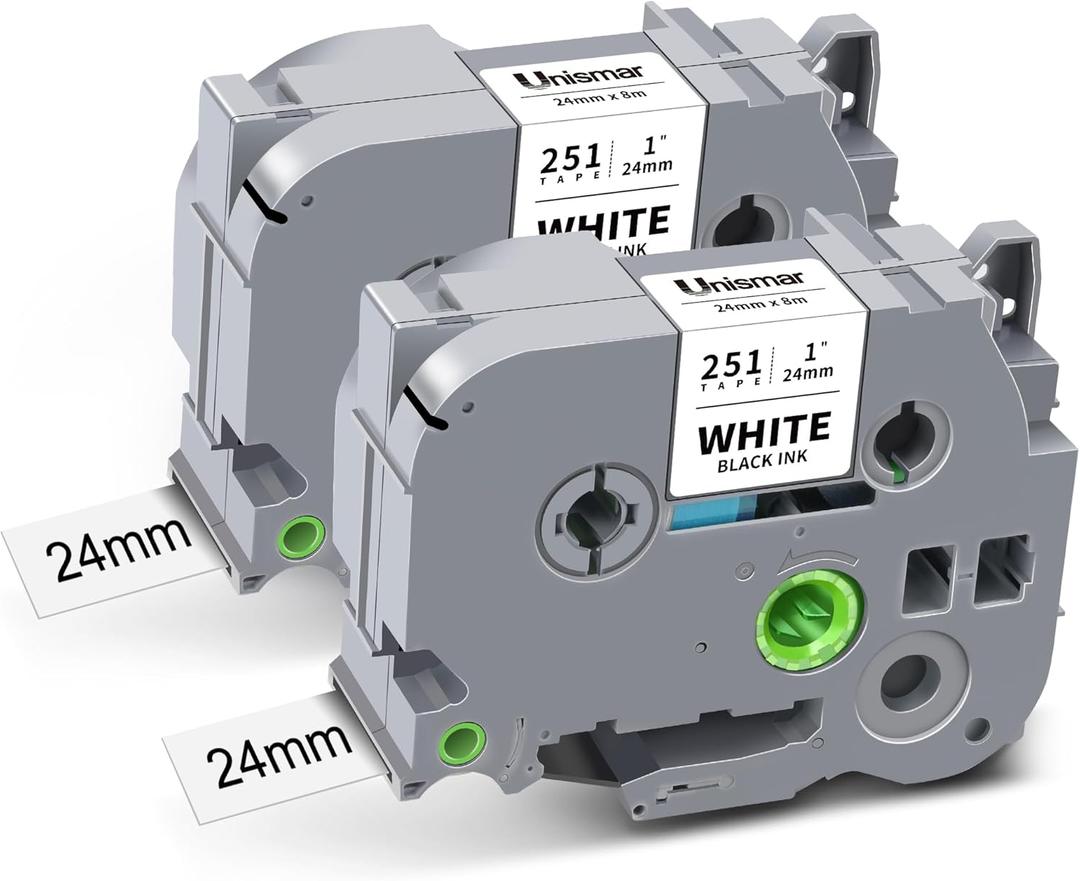 TZe 24mm 0.94 Laminated White Tz Tape Compatible for Brother Tze-251 Tz-251 P Touch Label Maker Tape 1 Inch TZ Refills for P Tpuch PT-D610BT PT-D600 P700 P710BT PT-P750WVP, Black on White, 2 Pack