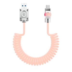 chubbycable Neon Chubby Neon Glow Coiled USB C Cable for Car 100W Fast Charging Spring Cable with Gradient Illumination Compatible with iPhone 17-15 Series, Pink, USB-A to Type-C, 1.64FT-4.43FT