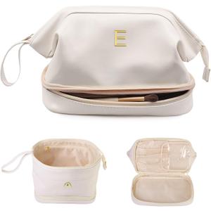Bridal Shower Gifts, Cosmetic Bags for Women, Initial Makeup Bag, Women Gifts,Beach Bag Essentials Cosmetic Bag with Makeup Brush Organizer, Toiletry Bag Mothers Gifts