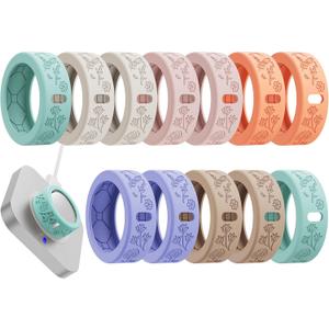 YWXTW Floral Cover for Oura Ring 4/3/ 4 Ceramic/Samsung/Ultrahuman, Support Charging Silicone Ring Protector for Women/Girls/Men, Dressy Accessories, 12 Pack (Dopamine, S)