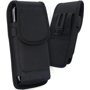 Phone Holster Pouch Compatible with iPhone 17/16/15/14/13/12 and Pro Models, Galaxy S25 S24 S23 S22, Cell Phone Belt Holder with Card Holder and Magnetic Closure, M-Black