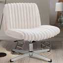Criss Cross Chair, Armless Office Chair for Home & Bedroom, Plush Swivel Desk Chair No Wheels, Wide Vanity Makeup Chair, Ergonomic Computer Task Chair Beige