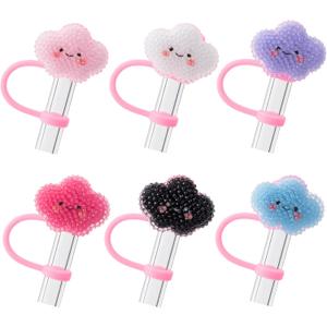 3 x 6Pcs Cloud Glitter Cap Straw Cover Cap for Stanley Cup 40oz/30oz Accessories, 10mm Reusable Cute Drinking Straw Topper Accessories, Portable Protector Plugs Decorations Gifts for Party Favors