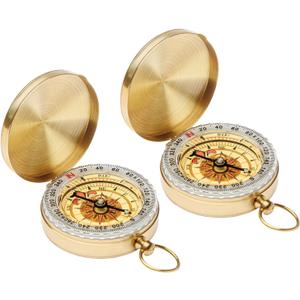 Camping Survival Compass Metal Compass Kids Compass for Hiking Camping Hunting Outdoor Military Navigation Tool, Gold