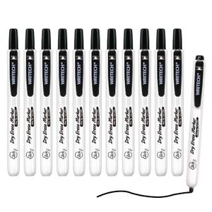 WRITECH Retractable Dry Erase Markers: Fine Point Clickable Black Colored Ink Marker Low Odor Erasable Thin Tip Refillable Whiteboard Marker Pen Set 12ct No Bleed Smear