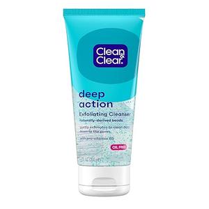Clean & Clear Deep Action Exfoliating Facial Cleanser, Scrub & Face Wash, Pro-Vitamin B5, Lactic & Glycolic Acids, Oil-Free Gentle Daily Exfoliator for Soft, Smooth, Hydrated Skin, Vegan, 7 Fl Oz Tube