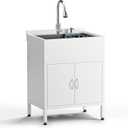 Laundry Sink with Cabinet, 26-Inch Wider Stainless Steel Utility Sink, Full Body Heavy Duty Design for Kitchen, Bathroom, Garage & Multi-Use Applications