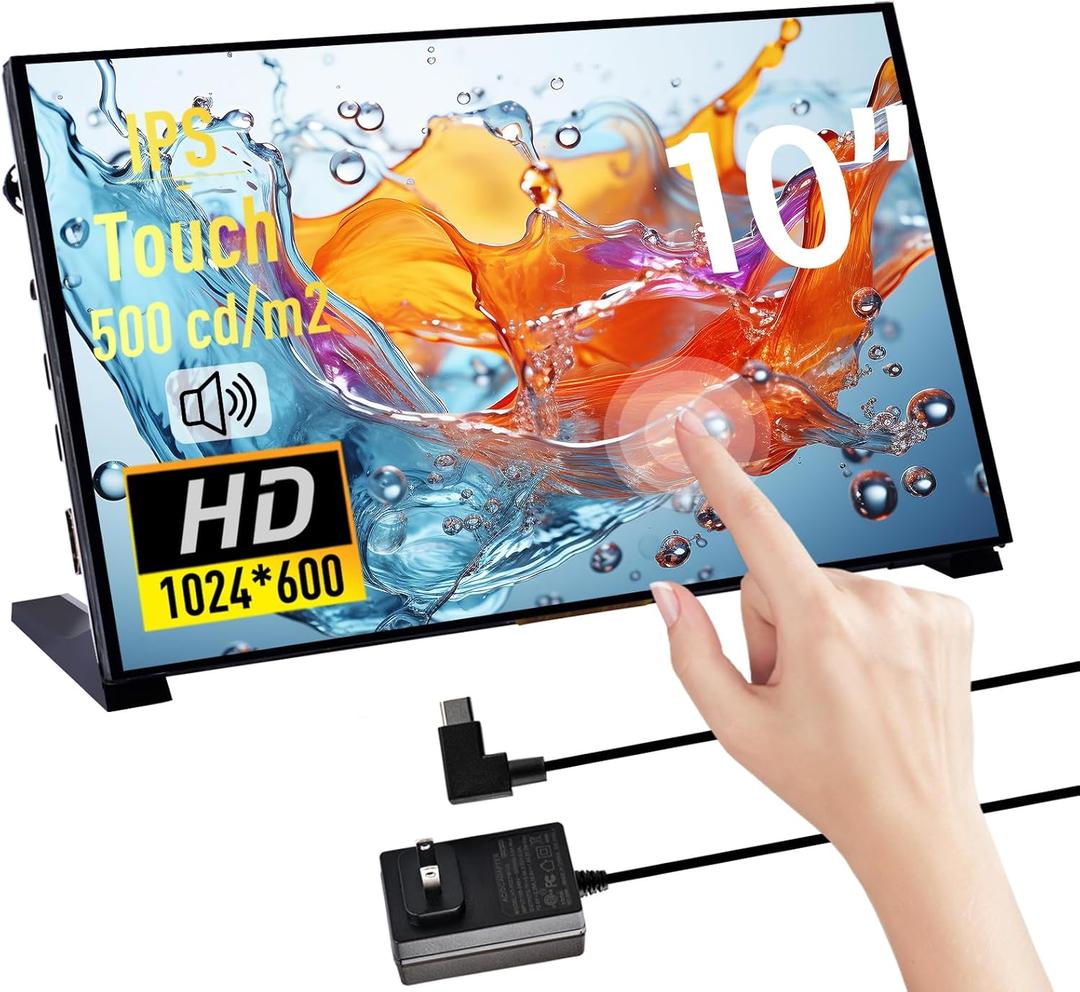 GeeekPi 10.1 Inch Capacitive Touchscreen for Raspberry Pi, HDMI Monitor IPS 1024X600 LCD Display with Dual-Speaker for Raspberry Pi 5/4B/3B+/3B/B+, with Mount Hole to Install Raspberry Pi Board