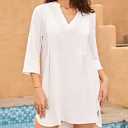 BMJL Womens Bathing Suit Cover Ups Swimsuit Coverups V-Neck Bikini Swimwear Drawstring Beach Dress Button Down Shirts Size L