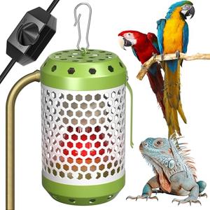 GlowUp Bird Cage Heater with 2 x 100W Ceramic Heat Lamp Bulbs, with Adjustable Temperature Switch Reptile Heat Lamp Guard Bird Cage Heat Lamp for Captive Birds, Reptiles