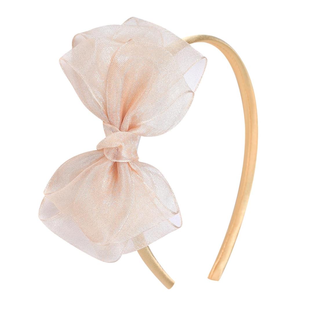 4.5-Inch Organza Headband-Enchanting Fairy-Tale Princess Hair Accessories for Girls, Toddlers, Kids, and Teens -Champagne Gold