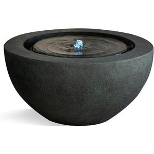 XBrand 19.8" W Round Sphere Water Fountain Indoor Outdoor with LED Light, Polyresin Bubbler Feature for Patio Garden Yard Home Dcor, Dark Green
