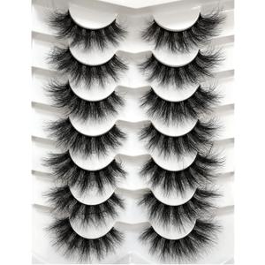 Pooplunch False Eyelashes Faux Mink Lashes Cat-Eye Look 18MM Wispy Long 8D Volume Fake Eyelash Strips 7 Pairs Pack