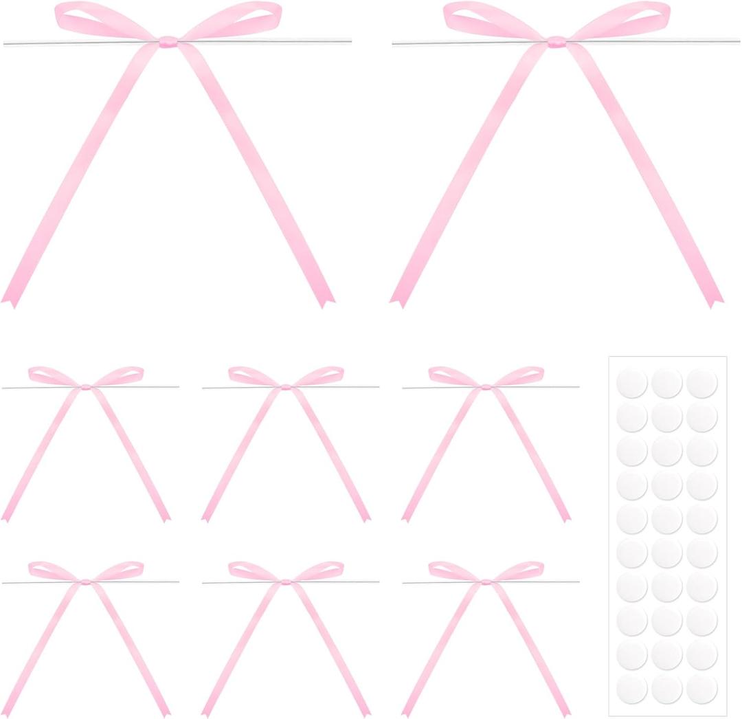 4 x Anwyll Twist Tie Bows 5x7Inch - 30Pcs Premade Pink Gift Bow for Cake Gift WrapBalloon Craft Treat Bag Baby Pink Satin Ribbon Bows for Valentines Day Decor Birthday Party Bridal Shower Wedding Favors