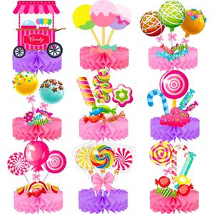 Candyland Party Table Decorations 9pcs Candyland Lollipop Table Honeycomb Centerpieces for Candy Theme Birthday Party Supplies (9 Count (Pack of 1))