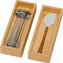 Lixple Bamboo Drawer Organizer for Kitchen Utensils, 2 Pack Stackable Cutlery Trays, Fits 1/2" Knives and Silverware, 10" x 3.5" x 2" (Outer), 9.3" x 2.8" x 1.3" (Inner)