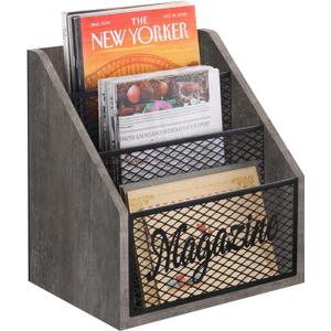YINMIT Magazine Holder, Stepped 3 Tier Magazine Rack Floor, Magazine Storage Basket, Folder Organizer Bin for Magazines,Books,Newspapers,Tablets (Gray)