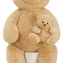 MorisMos 51 Inch Giant Teddy Bear, Big Mommy with Baby Bear Stuffed Animal Plush Gifts on Baby Shower, Brown