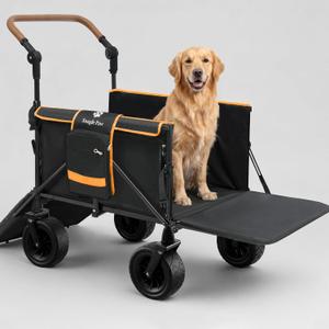Snagle Paw Extra Large Dog Stroller for Large Dogs up to 100 lbs Foldable Pet Wagon with Anti-Slip Ramp, Expandable Tailgate, All-Terrain Wheels, One-Step Brake & Adjustable Handle,Orange