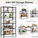 Himix 6 Tier Foldable Storage Shelves, Expandable Folding Bookshelf with Wheels, Changeable into 2 Shelf Units, Collapsible Adjustable Storage Rack Metal Shelves for Garage, Kitchen, Black