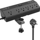 Desk Clamp Power Strip with 40W Fast Charging Station, JXGUCAT Removable Desk Clamp Mount Power Strip Surge Protector, 2 USB-C Ports, 6 AC Outlets and 10ft Cord, Fits 1.8" Tabletop Edge (Black)