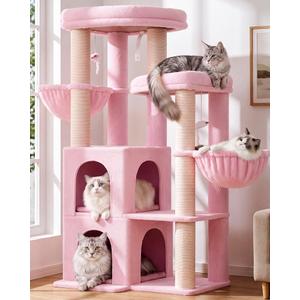 Globlazer Cat Tree Tower for Indoor Cats Large Adult, FC50, Beige
50-inch Adult Cat Tree House with Steps, Scratching Post, 2 Cat Caves, Dangling Toys