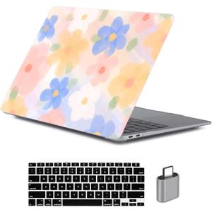 LanBaiLan Laptop Plastic Hard Shell Protective Case, Compatible for New MacBook Air 13 inch 2020 2019 2018 Release A2337 M1 A2179 A1932 Retina Display with Touch ID & Keyboard Cover, Paint Flower