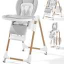 Mallify Foldable High Chairs for Babies and Toddlers, 3-in-1 Convertible Baby High Chair with Removable Soft Cushion and Tray, Adjustable Height & Recline, Lockable Wheels, Ligh Gray