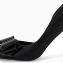 Womens Bow Heels Closed Pointed Toe Dress Shoes Stiletto Slip on Wedding Pumps (Black), 10