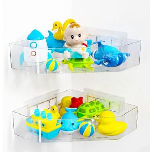Bath Toy Storage Holder, Corner Clear Bath Toy Organizer Space Saving, 2 Pack Quick Dry Large Capacity Bathtub Toy Storage Shower Caddy for Bathroom