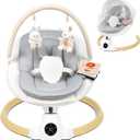 Baby Swing for Infants, Portable Electric Baby Swings with Bluetooth, 5 Swing Speed, 10 Lullabies, 5-Point Harness, Remote Control & Touch Panel - Infant Swing for Indoor & Outdoor Use, Wood Grain