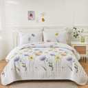 Dinjoy Floral Quilt Set King 3 Pieces Blue & Yellow Quilts Coverlet Set Bohemian Cute Bedspread Lightweight Farmhouse Bed Coverlet for Fall Winter All Season(110"x90")