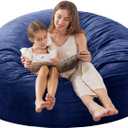 EDUJIN 5 ft Bean Bag Chair: 5' Large Memory Foam Filled Bean Bag Chairs for Adults with Filling, Ultra Soft Dutch Velvet Cover, Round Fluffy Lazy Sofa for Living Room - 5 Foot, Dark Blue (Cobalt)