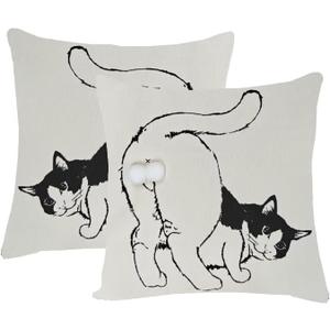 Funny Cat Pillows Decorative Throw Pillows Cover Set of 2,Cute Kitty Gifts for Cat Lovers Linen Pillow Case Decor Covers for Couch Bed Living Room - 18x18 Inches