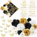 Knitgrip 31 Pcs DIY Graduation Cap Decorations Kit Faux Flower Heads 3D Butterfly Stickers Graduation Quotes Glitter Decals for Grad Hat Topper Nursing Graduations Party(Black, White, Gold)