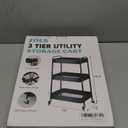 3 Tier Rolling Cart, Metal Utility Cart with 4 Hooks, Rolling Storage Cart on Wheels, Small Organizer Cart for Nursery, Kitchen, Living Room, Bathroom, Black