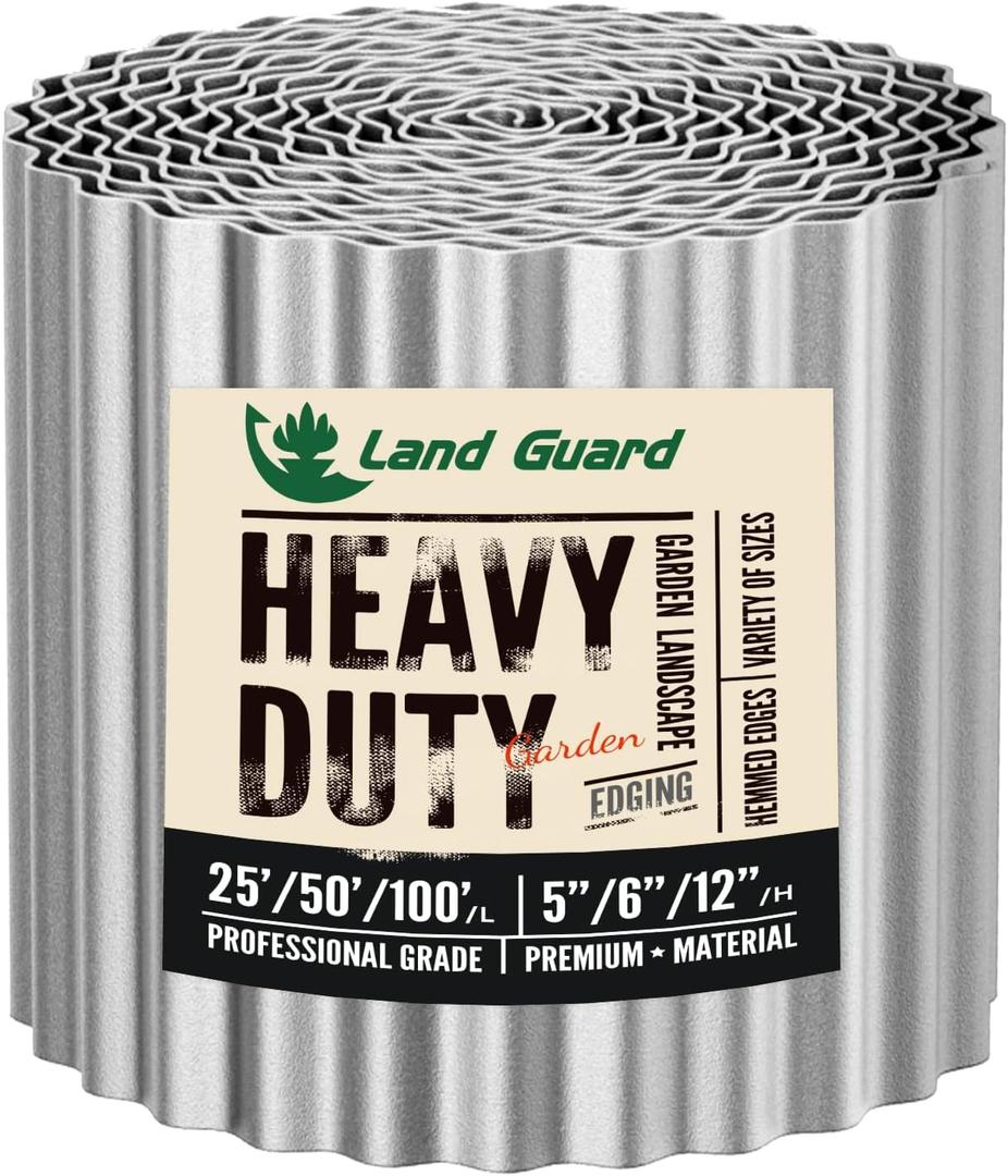 Land Guard Corrugated Garden Edging Border,6" x 50' Landscape Paver Edging, Tall Landscape Edging, Fence for Garden, Flower Bed, Lawn and Landscape Edging (Silver) Land Guard Corrugated Garden Edging Border,6" x 50' Landscape Paver Edging, Tall Landscape Edging, Fence for Garden, Flower Bed, Lawn and Landscape Edging (Silver)