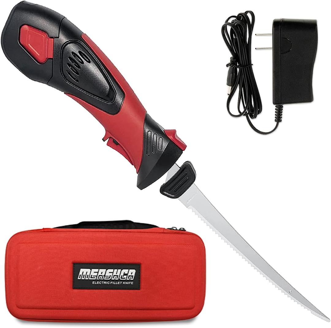 Cordless Electric Fillet Knife - 8-Inch Serrated Stainless Steel Blades with Non-Stick Coating, Ergonomic Non-Slip Handle, Cooling Vent, and Portable Carry Bag  Rechargeable Electric Knife for Effortless Fishing Filleting (8in-Blade Set)