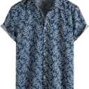 Mens Hawaiian Shirt Short Sleeve Button Down Cotton Floral Shirts Casual Tropical Beach Summer Shirts (Blue, XXXL)