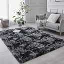 TABAYON Indoor Modern Soft 7x10 Shag Area Rugs, Non-Slip Plush Nursery Accent Area Rug, Furry Faux Fur Shaggy Carpet for Living Room Home Decor Tie-Dyed Dark Grey