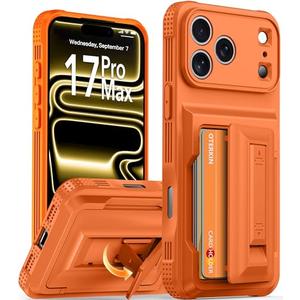 Oterkin for iPhone 17 Pro Max Wallet Case [4-5 Card Holder] [Kickstand] [Full Camera Protection] [RFID Blocking] [Military Grade Protection] Shockproof Rugged Case for iPhone 17 Pro Max, Orange