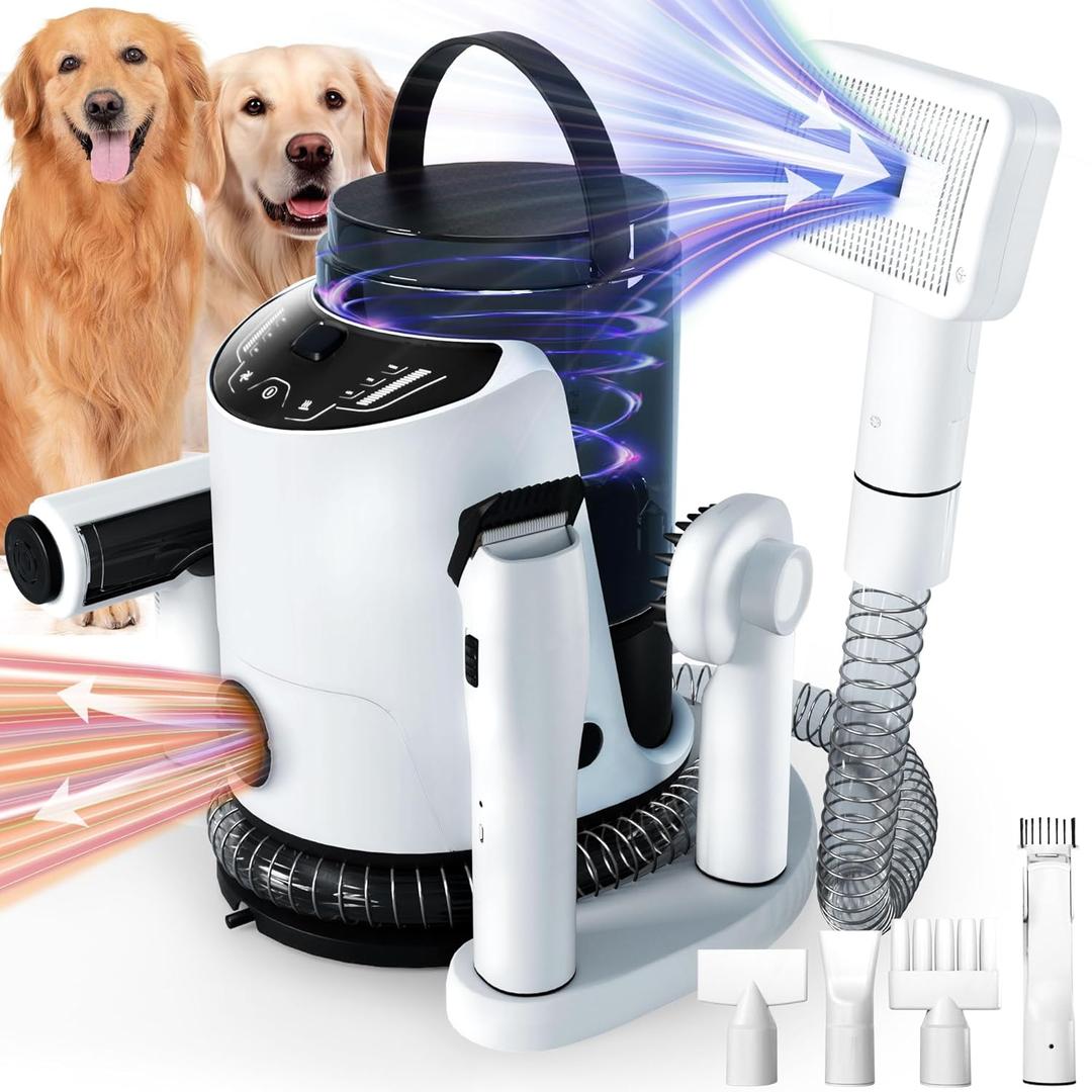 Lanchez Dog Grooming Vacuum & Dryer, 8 in 1 Pet Grooming Vacuum for Dogs with 3L Dust Bin, Low Noise 12Kpa Suction Dog Vacuum for Shedding Grooming with 3 Modes for Shedding Pet Hair, Home Cleaning