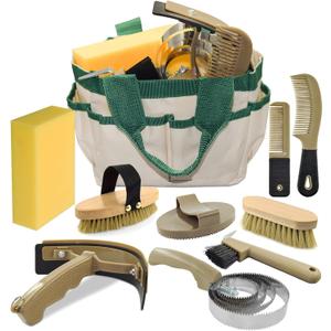 Professional 10 Pieces Horse Grooming Kit with Tote Bag, Horse Brush & Curry Comb Set for Effective Grooming and Bathing, Equine Coat Care Tack Room Supplies, Horse Gifts for Girls