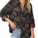 Zeagoo Womens Button Down Shirts Long Sleeve Cotton Gauze Tops Casual Collared Blouses Loose Fit (Small, Black Hawaiian)