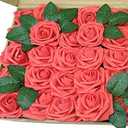 Artificial Flowers 50PCS Real Looking Coral Fake Roses with Stem for DIY Wedding Bouquets Centerpieces Party Baby Shower Home Decorations (Coral)