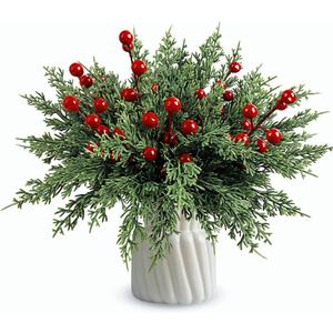 60Pcs Christmas Decorations-11.8'' Artificial Pine Branches with 7.9'' Red Berry Stems, Christmas Decor Faux Pine Greenery Stems, Christmas Tree Decorations & Christmas Picks for Indoor Outdoor