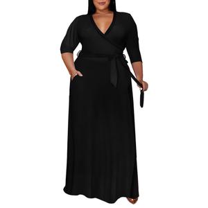 Runwind Plus Size Dress for Women - 3/4 Sleeve V Neck Maxi Dresses for Women XL