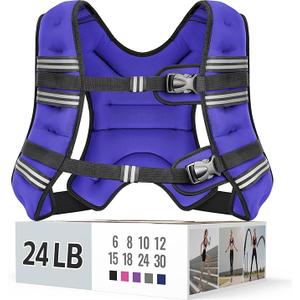 Zeerun Weighted Vest for Women & Men with Reflective Stripe and Adjustable Buckle, Comfortable & Durable Rucking Vest for Walking, Running & Strength Training, 24LBS-Purple