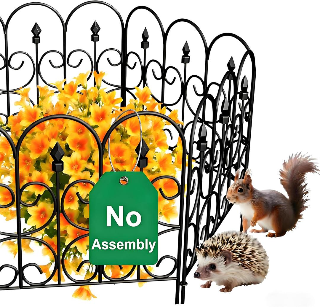 AMAGABELI GARDEN & HOME 5 Panels 32in(H)10ft(L) Decorative Garden Fences and Borders for Dogs No Dig Rustproof Metal Fence Panels Garden Edging Border Animal Barrier Fencing for Flower Beds Black