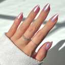 Glamnetic Press On Nails - Seaspell Fake Nails | Short Almond Pink Fake Nails with a Velvet Finish, Salon Quality Summer Nails | 15 Sizes - 30 Nail Kit with Glue